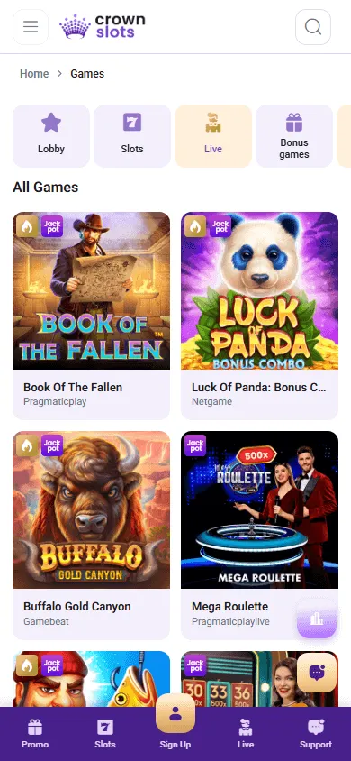 Crown Slots Casino browser play on a mobile device