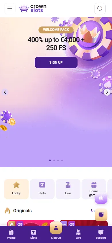 Crown Slots Casino games on a mobile browser