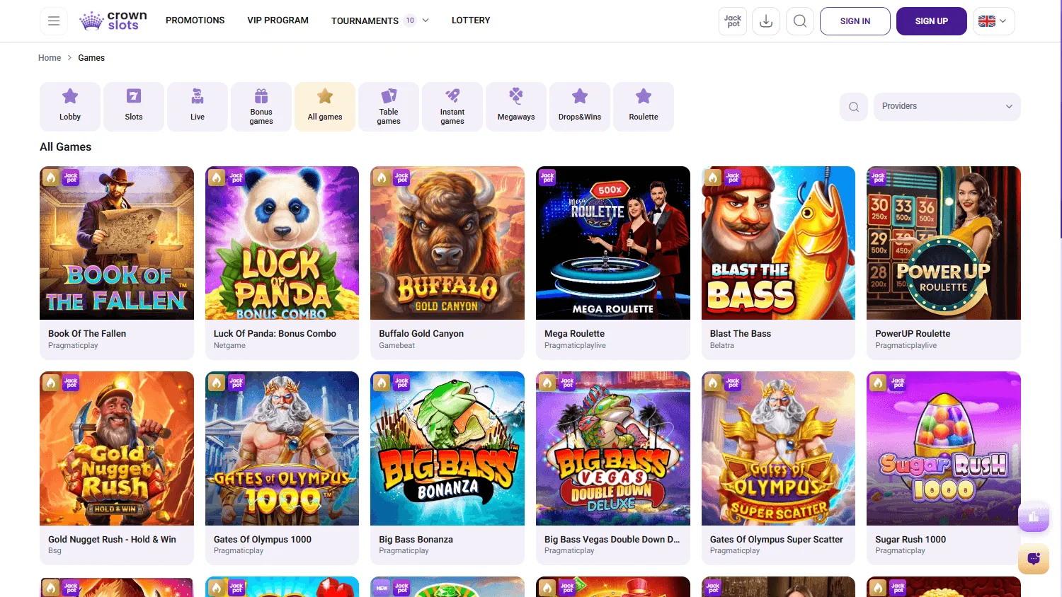 Crown Slots Casino live tables on desktop
